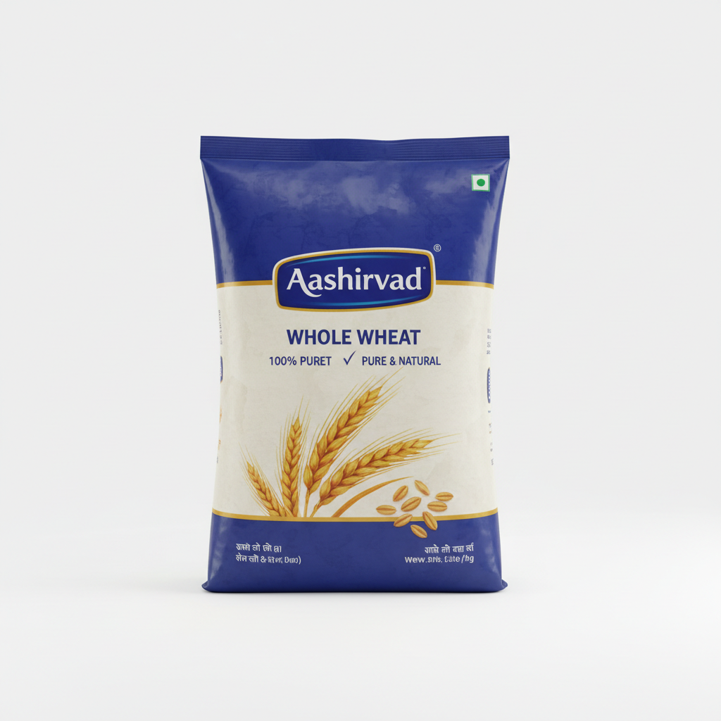 Wheat flour and atta bags showing variety of flour options at KiranaMart grocery store